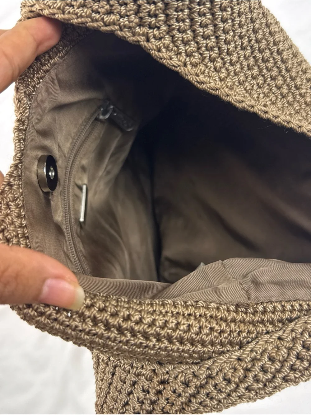 The Sak Brown Crochet Shoulder Boho Bag Natural Minimalist